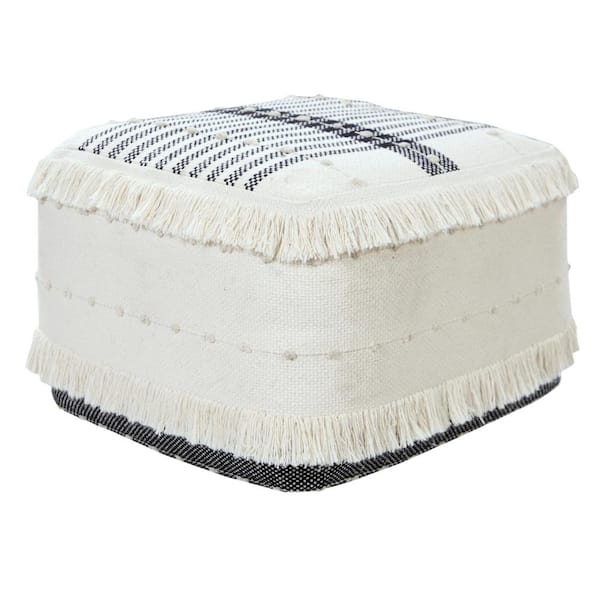 HomeRoots Amelia White Cotton Square Cube Ottoman