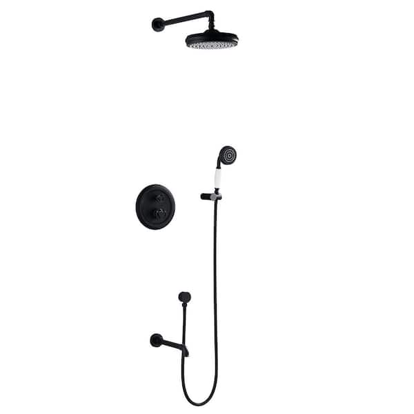 3-Spray Round Shower Head Wall Mount Fixed and Handheld Shower Head Flow Rate 1.8 GPM in Black
