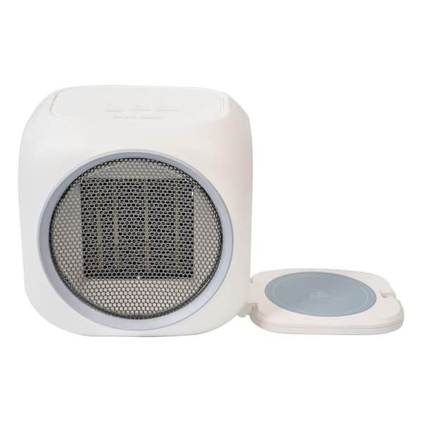 6 in. 800W 2-in-1 Space Heater and Smart Mug Warmer in White with 12H Auto Shut Off Desk Fan Heater