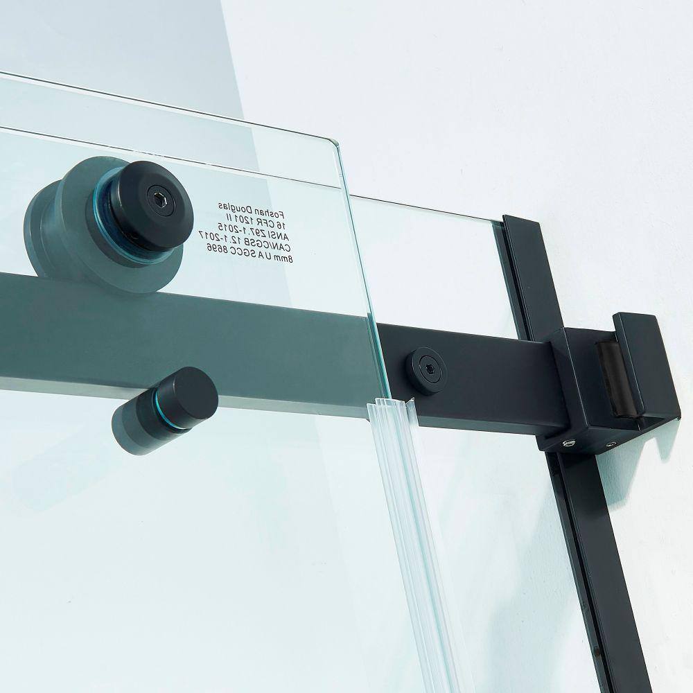 Matte Black Semi-Frameless Sliding Shower Door with Tempered Glass