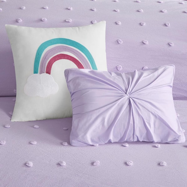 Lavender Purple deals Dots FULL QUEEN Cotton Pom Pom Comforter Set