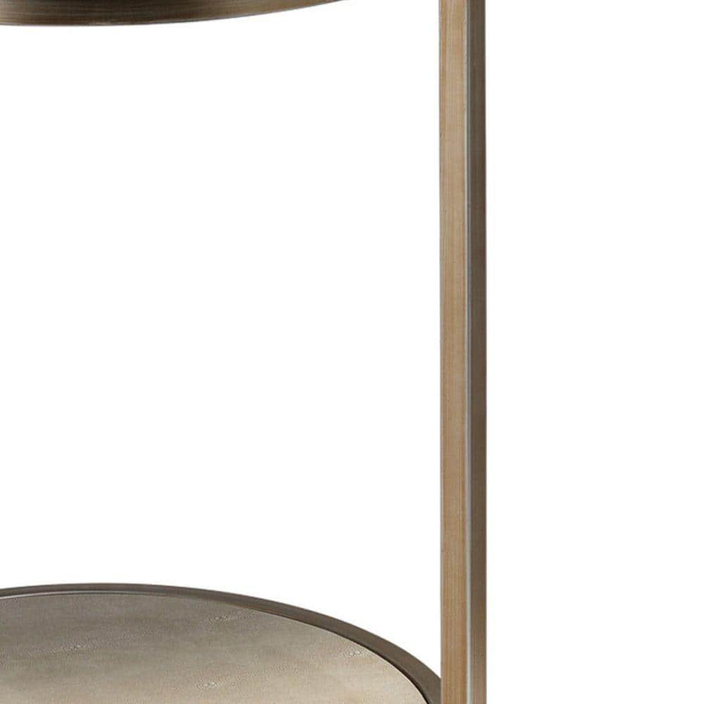 Round White and Gold Metal Side Table with Faux Shagreen Top