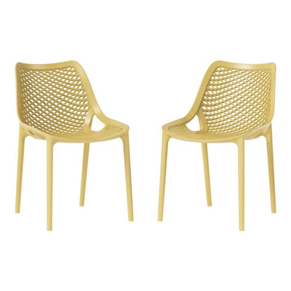 Frond&Form Outdoor Patio Poly Plastic Stacking Curved Dining Side Chair (Set of 2), Yellow