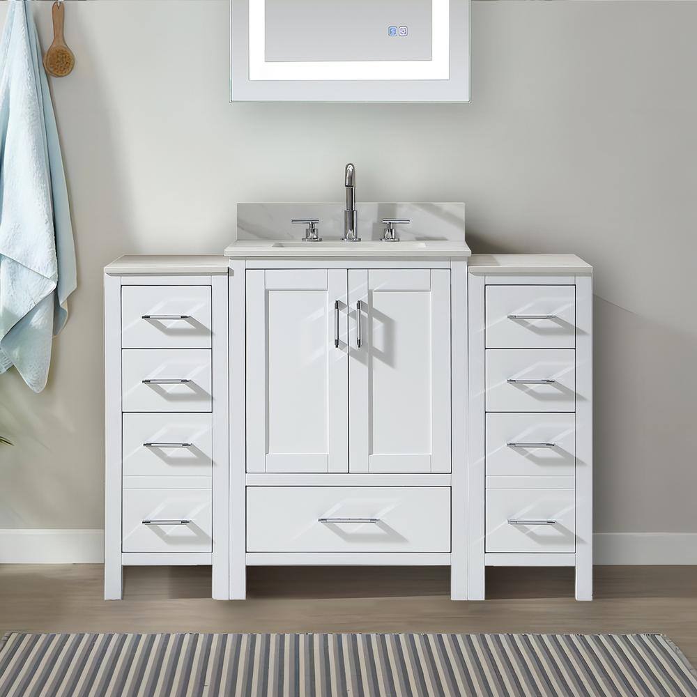 Minimalist 48 in. W x 22 in. D x 34 in. H Bathroom Vanity in White with White Engineer Stone Top in 0.6 in. price history on PriceWatchPro