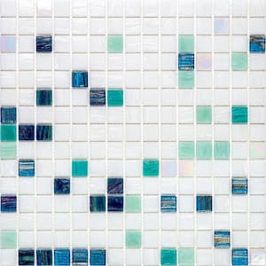 Mingles 12 in. x 12 in. Glossy White and Green Glass Mosaic Wall and Floor Tile (20 sq. ft./case) (20-pack)