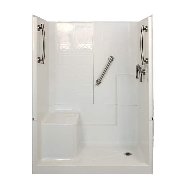Ella Freedom 32 in. x 60 in. x 77 in. 3-Piece Low Threshold Shower Stall in White and Brushed Nickel with Right Drain