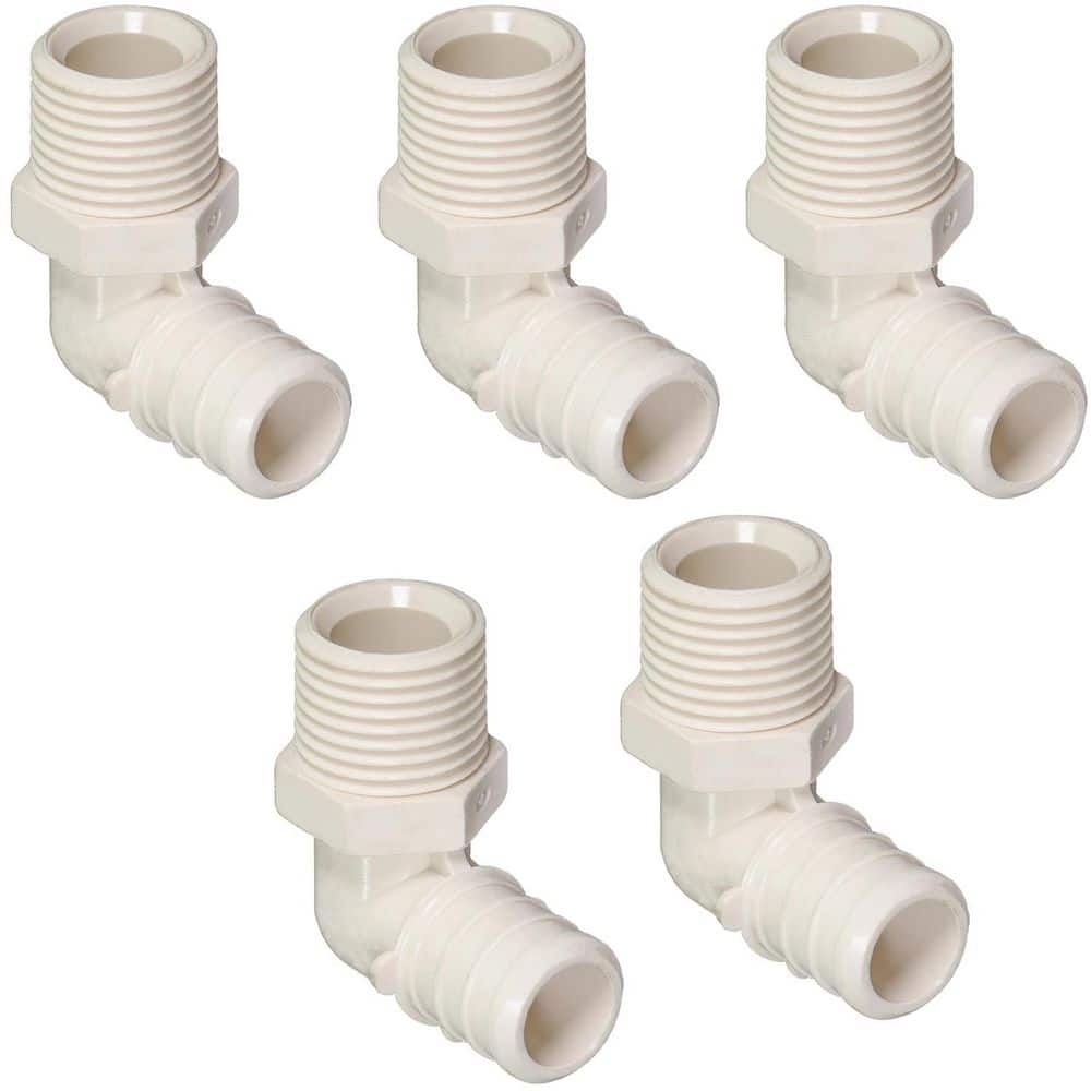 1/2 in. x 3/8 in. Plastic PEX Poly Alloy 90-Degree Elbow PEX x MPT Barb Pipe Fitting (5-Pack) price history on PriceWatchPro