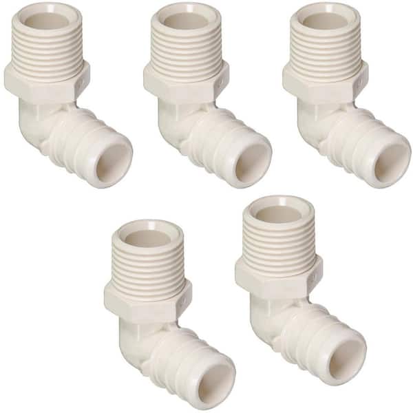 PLUMBFLEX 1/2 in. x 3/8 in. Plastic PEX Poly Alloy 90-Degree Elbow PEX x MPT Barb Pipe Fitting (5-Pack)