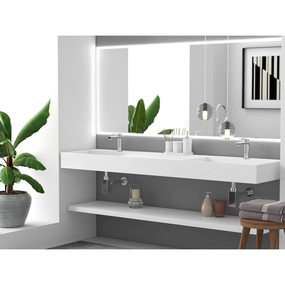 Juniper 72" Matte White Stone Wall-Mounted Double Basin Sink