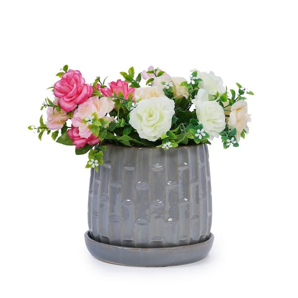Set of 2 7.09 in. Antique Grey Ceramic Flowerpot with Frost and Heat Resistant for Indoor and Outdoor Use
