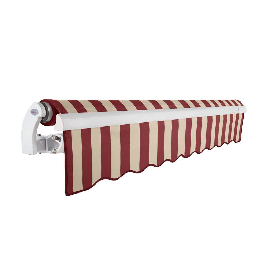 16' x 10' Burgundy and Tan Stripe Motorized Patio Retractable Awning