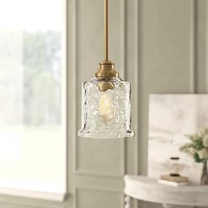 Drake 60-Watt 1-Light Brushed Gold Mini-Pendant with Clear Hammered Glass Shade