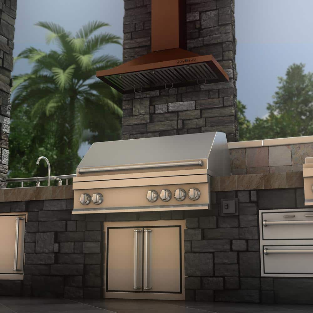 36" Copper Convertible Wall Mount Range Hood with Charcoal Filter