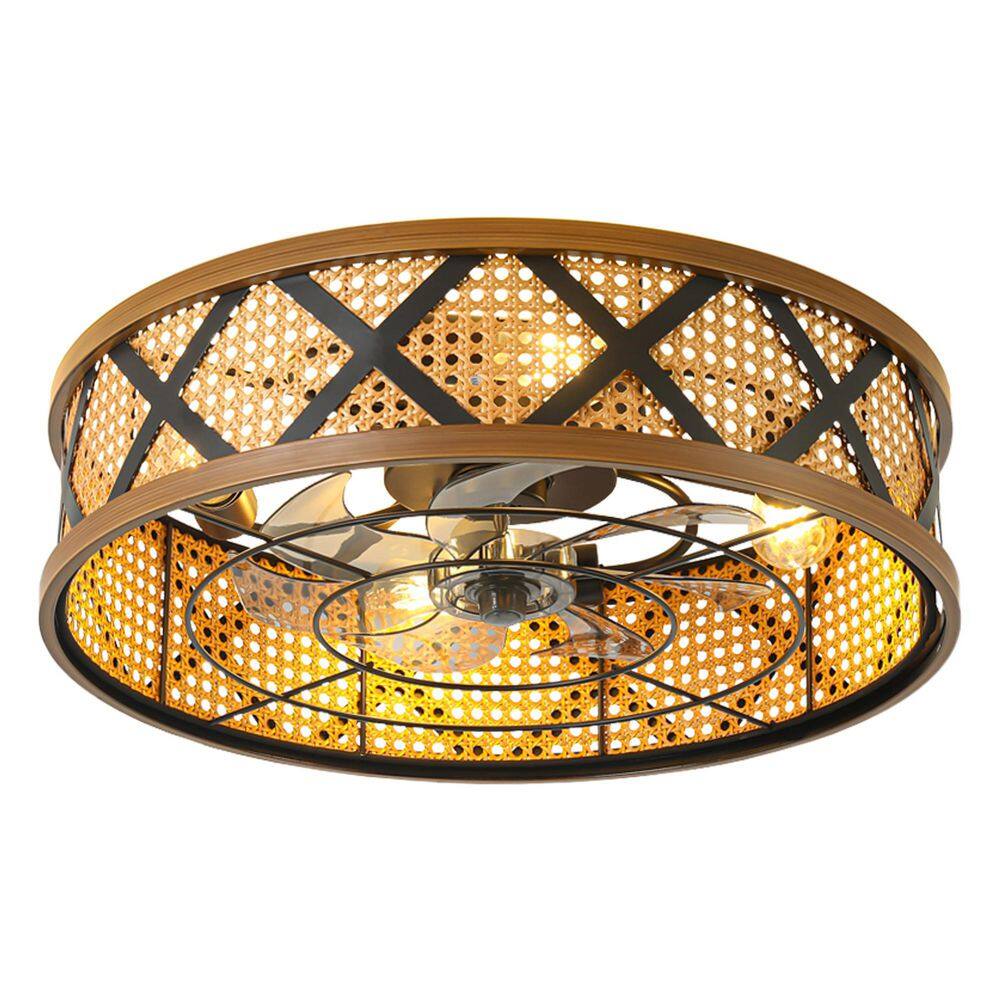 23 in. Indoor Brown Low Profile Standard Caged Ceiling Fan with Lights and Remote, Modern Rattan Drum Shade Fandelier price history on PriceWatchPro