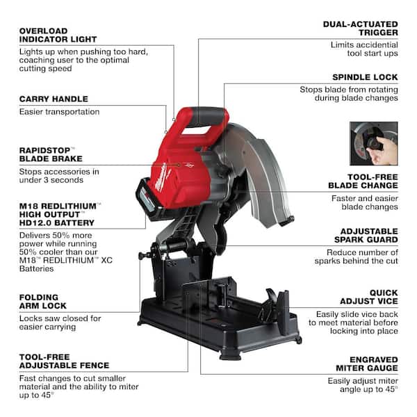 Milwaukee M18 FUEL 18-Volt Lithium-Ion Brushless Cordless 14 in. Abrasive  Cut-Off Saw Kit with Extra 8.0 Ah Battery 2990-21HD-48-11-1880 The Home  Depot