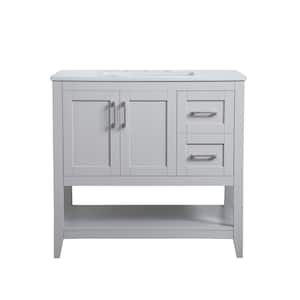 Timeless Home 36 in. W x 22 in. D x 34 in. H Single Bathroom Vanity in Grey with Calacatta Engineered Stone