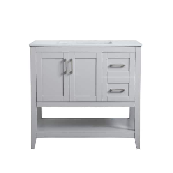 Unbranded Timeless Home 36 in. W x 22 in. D x 34 in. H Single Bathroom Vanity in Grey with Calacatta Engineered Stone