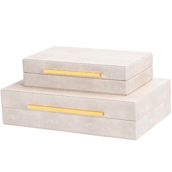 White 8.7 in. x 3.6 in. ‎Faux Leather Decorative Boxes Set of 2 with Lids for Modern Home Decor Jewelry Box Organizer