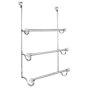 York Over Shower Door Towel Rack-3 in White and Chrome