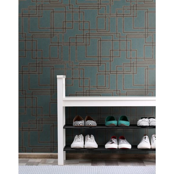 Perry Teal and Warm Stone Bauhaus Cityscape Paper Non-Woven Unpasted Wallpaper Roll (covers 56 sq. ft.)