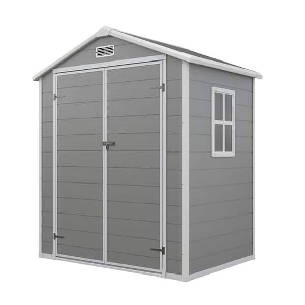 Sizzim 6.3 ft. W x 4.4 ft. D Outdoor Gray Resin Storage Plastic