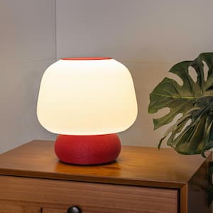Mushroom 10 in. White/Red Modern Classic Plant-Based PLA 3D Printed Dimmable LED Table Lamp