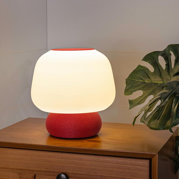 JONATHAN Y Mushroom 10 in. White/Red Modern Classic Plant-Based PLA 3D Printed Dimmable LED Table Lamp