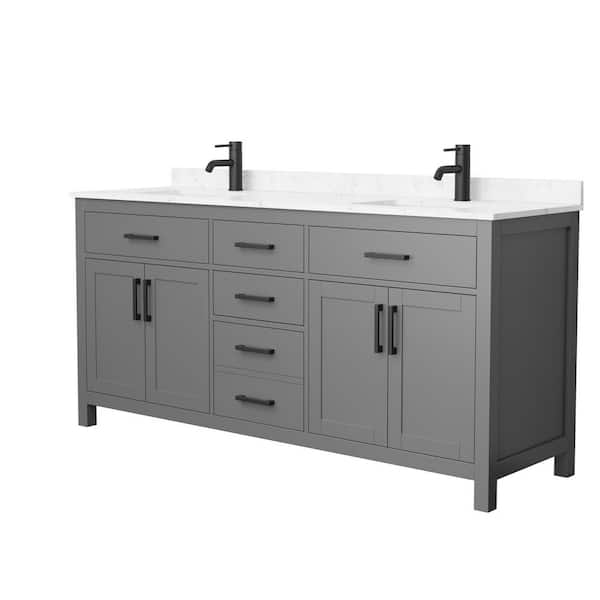 Wyndham Collection Beckett 72 in. W x 22 in. D x 35 in. H Double Sink Bathroom Vanity in Dark Gray with Carrara Cultured Marble Top