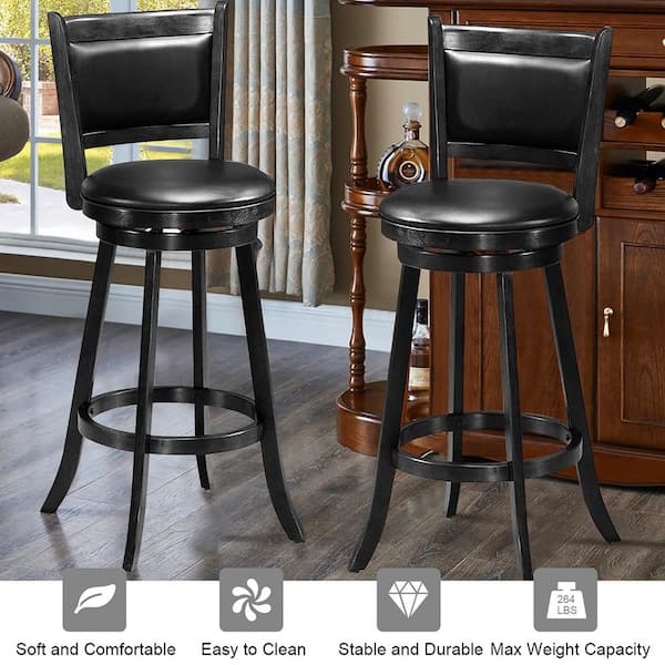 Costway 29 In Black Low Back Swivel, Comfortable Counter Height Swivel Bar Stools