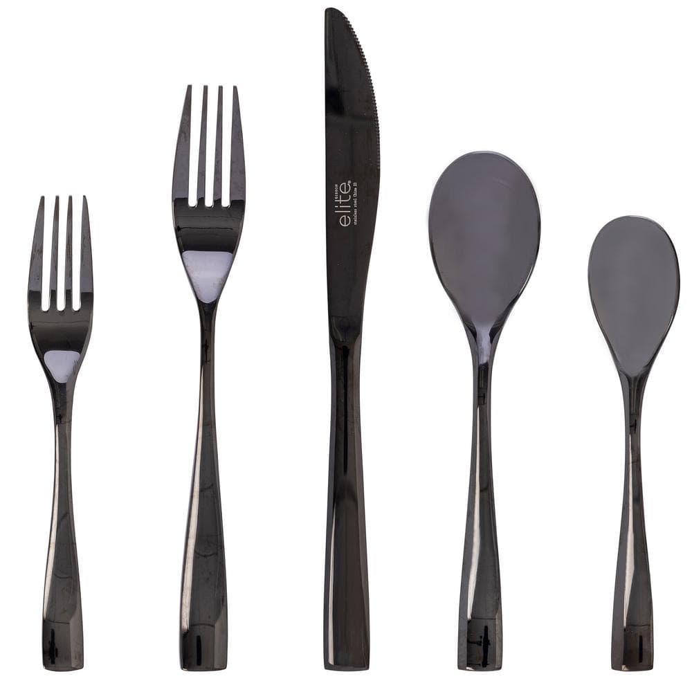 Black Cutlery Set Sleek Flatware Set 5 Piece Hostess Set Modern