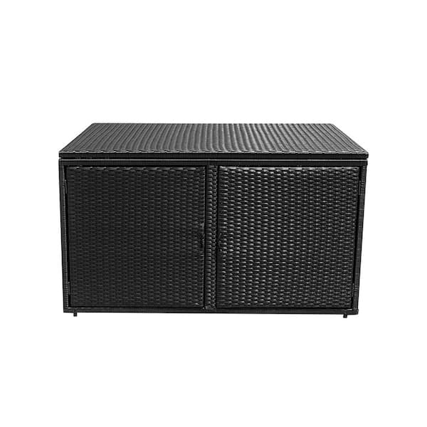 Gtnali Outdooor Garden Patio 88 Gal. Rattan Storage Deck Box, Black
