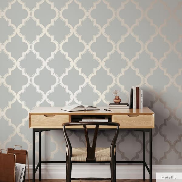 Metallic Bronze Gray Marrakesh Vinyl Peel and Stick Wallpaper Roll (Covers 28 sq. ft.)