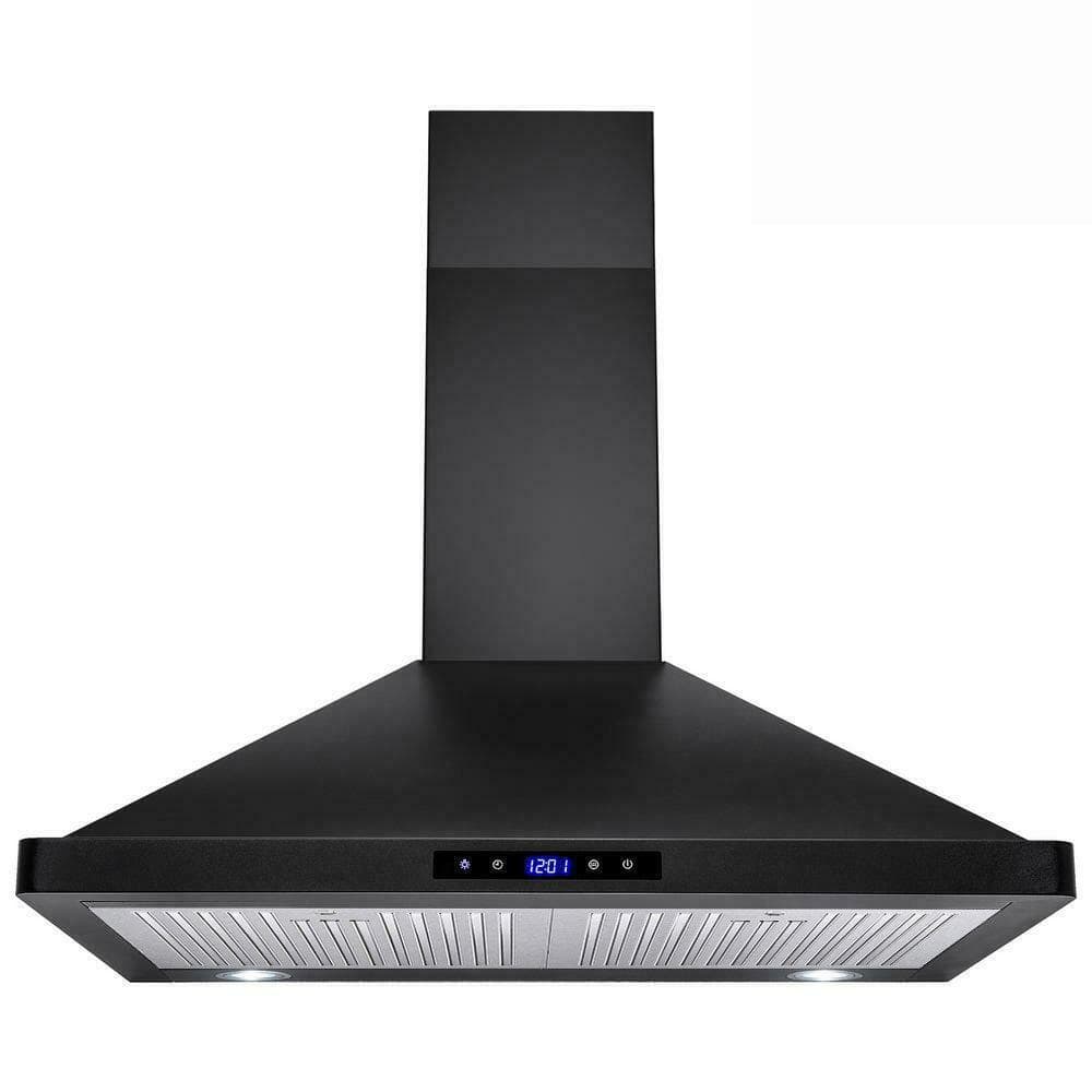 30 in. 350 CFM Ducted Wall Mount Kitchen Range Hood Stove Vented Hood Exhaust Fan in Stainless Steel Black