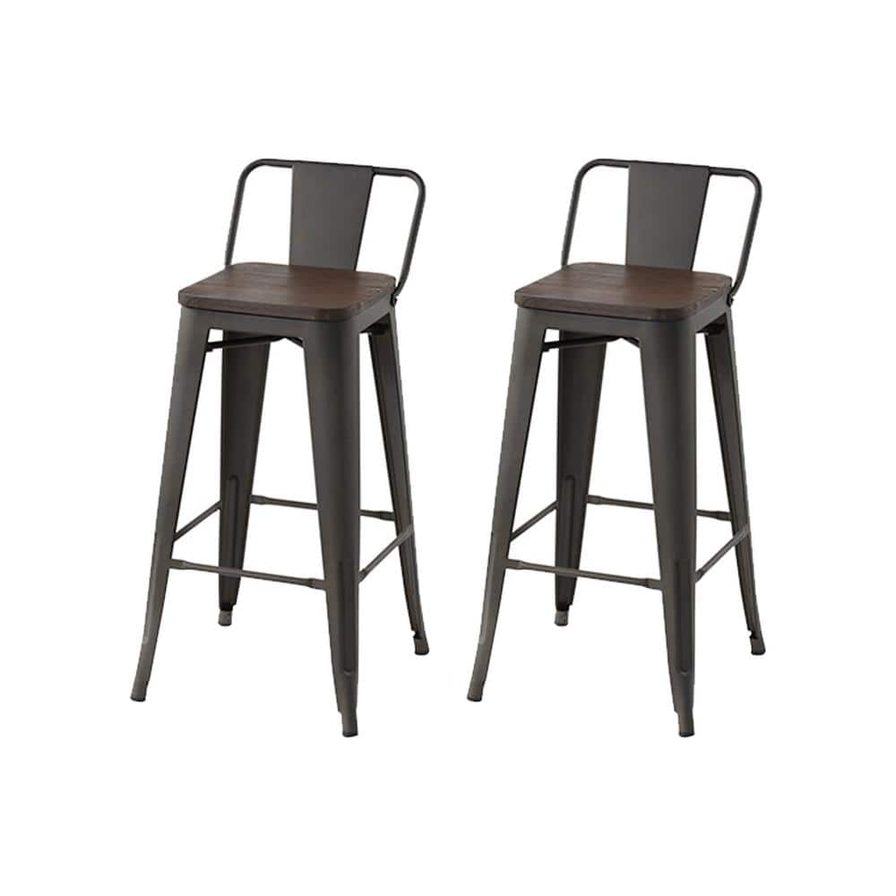 Homy Casa VUSTU 29 in. Kitchen Counter Height Gun Metal Bar Stools with