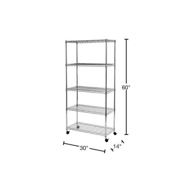 EFINE Chrome 5-Tier Rolling Heavy Duty Metal Wire Storage Shelving Unit  Caster 1 in. Pole (30 in. W x 63.7 in. H x 14 in. D) RL33656 - The Home  Depot