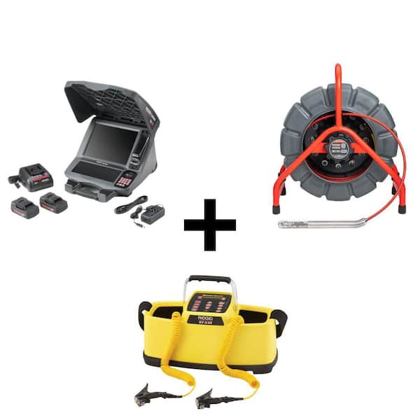 RIDGID SeeSnake Mini Pro Sewer Camera Inspection Reel w/ CS12x 12 in. Monitor Kit & SeekTech ST-510 Locator Transmitter Bundle