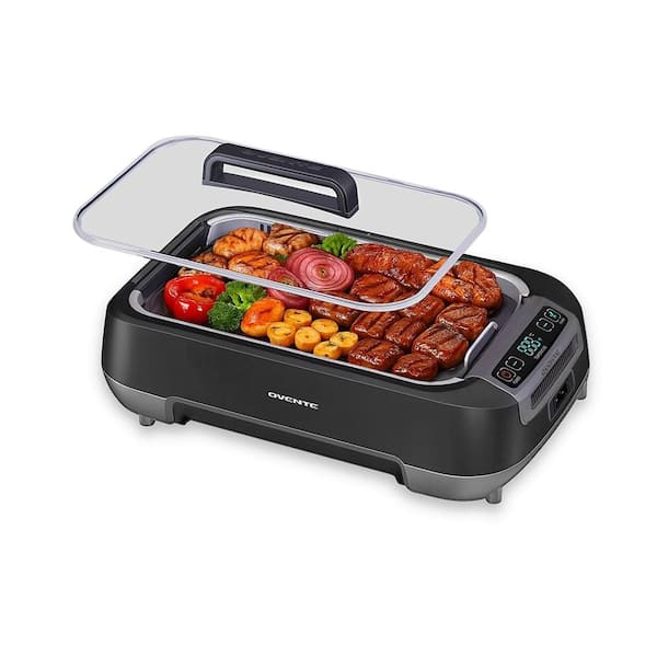 1500W Electric Portable Smokeless Indoor Grill with Two Removable Non-Stick and Dishwasher Safe Plates, Black