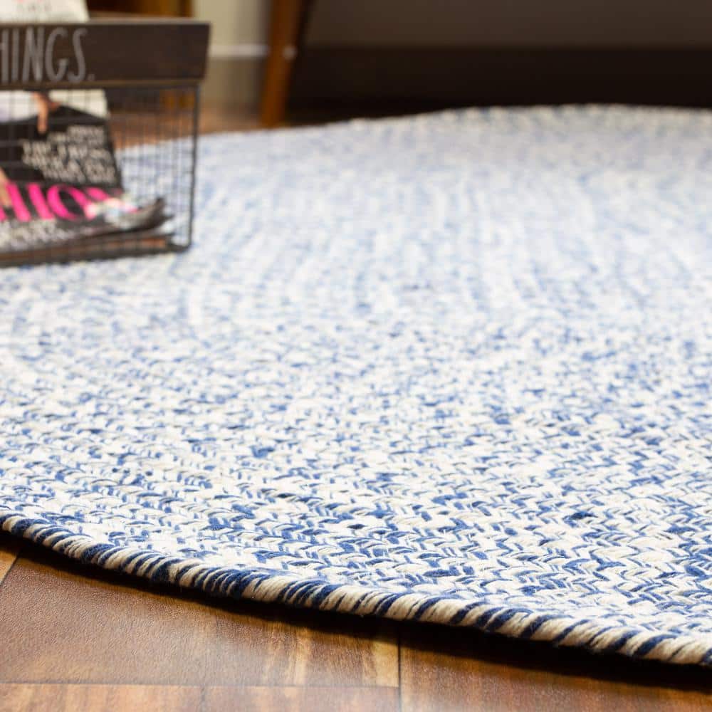 Blue and White Braided Cotton Oval Area Rug 4' x 6'