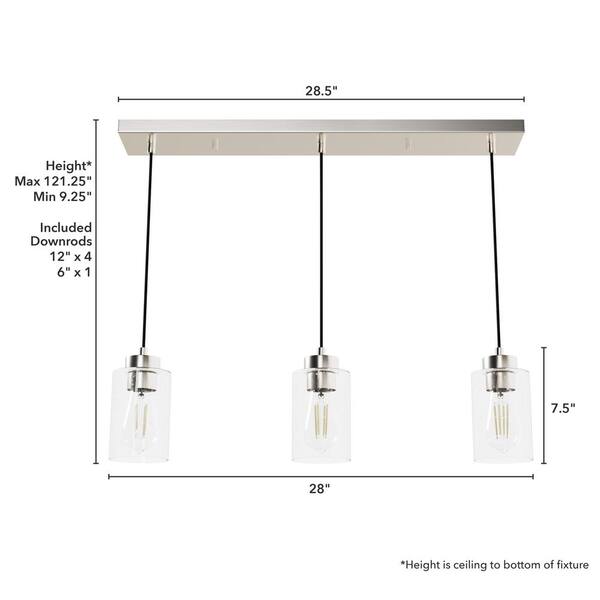 Hunter - Hartland 3-Light Brushed Nickel Island Chandelier with Clear Seeded Glass Shades