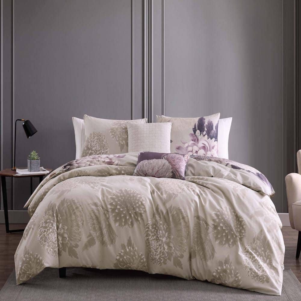 King Purple Cotton Reversible Floral Comforter Set