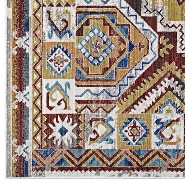 Florita Rubber Distressed Southwestern Aztec Multicolored Red 4 ft. x 6 ft. Area Rug