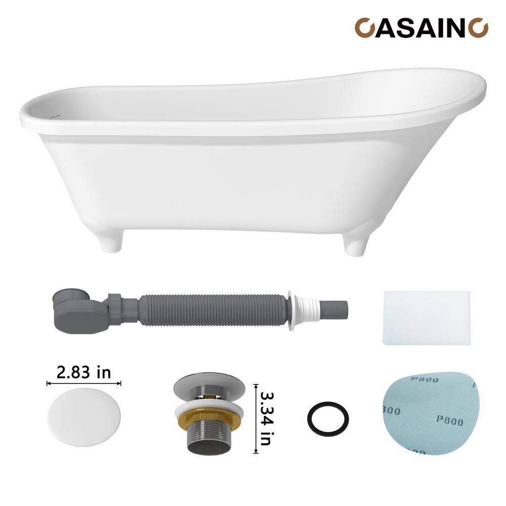 67.72" White Solid Surface Freestanding Soaking Bathtub