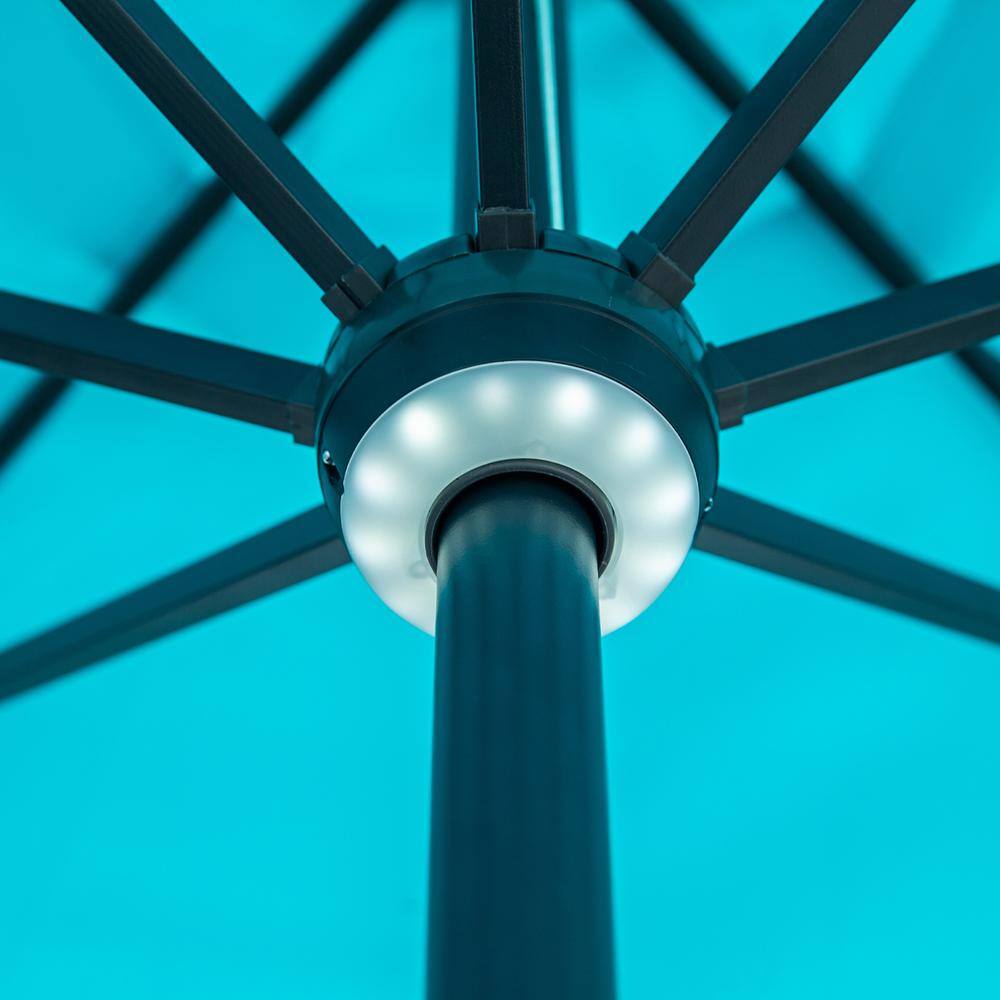 10 ft. Blue Aluminum Market Umbrella with Solar LED Lights