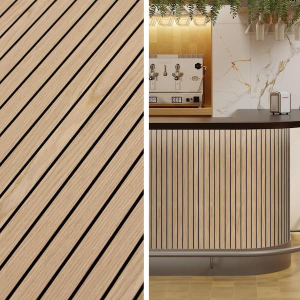 Natural Oak 2/5 in. x 1.96 ft. x 3.93 ft. Wood Slat Acoustic Panels 3D Decorative Wall Paneling (31 sq. ft./Case)