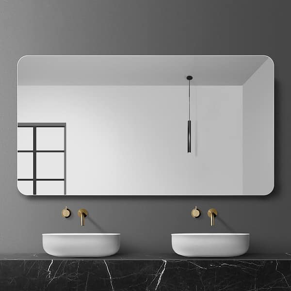 Unbranded 39.27 in. W x 29.5 in. H Rectangle Wall-Mounted Frameless Rounded Corner Clear Vanity Mirror