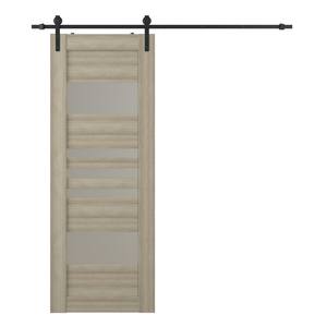 Leti 18 in. x 80 in. 5 Lite Frosted Glass Shambor Composite Core Wood Sliding Barn Door with Hardware Kit