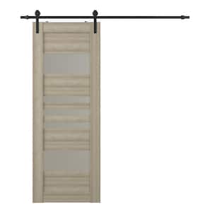 Leti 24 in. x 80 in. 5 Lite Frosted Glass Shambor Composite Core Wood Sliding Barn Door with Hardware Kit