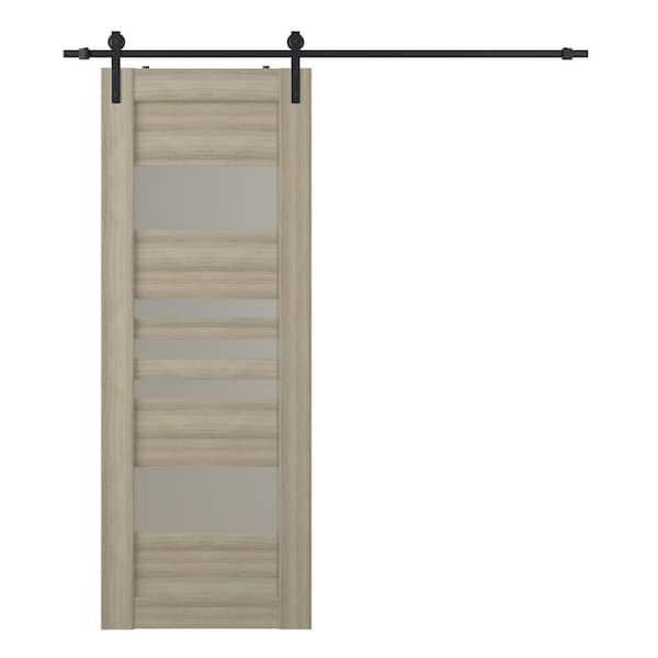 Belldinni Leti 32 in. x 80 in. 5 Lite Frosted Glass Shambor Composite Core Wood Sliding Barn Door with Hardware Kit