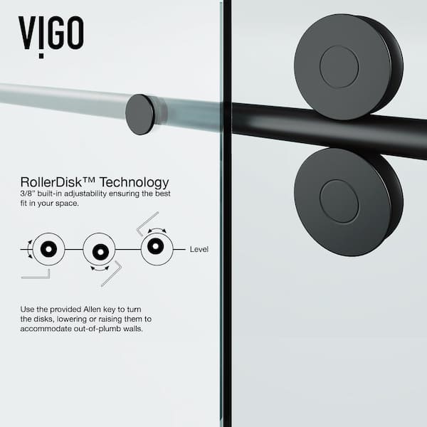 Vigo VG60416474 Elan 74 High x 64 Wide Sliding Frameless Shower Door with 3/8 Matte Black