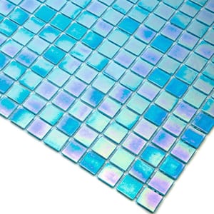 Nacreous 12 in. x 12 in. Glossy Cyan Blue Glass Mosaic Wall and Floor Tile (20 sq. ft./case) (20-pack)